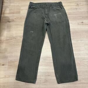Dickies Carpenter Pants Mens 36x30 Moss Green Cotton Canvas Distressed Relaxed